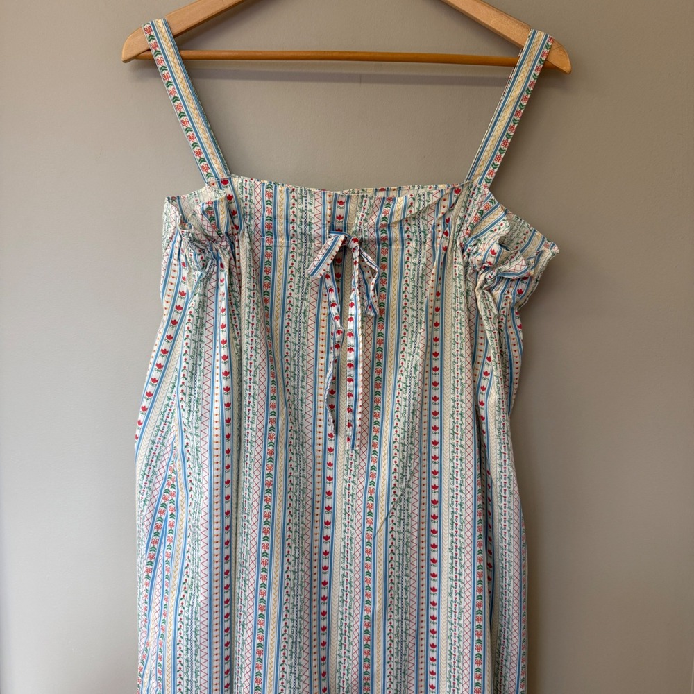 Vintage Lanz of Salzburg Floral Striped Nightgown British Hong Kong Blue White - Picture 2 of 10